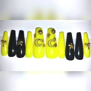 Hand crafted, super cute coffin acrylic 10pc custom press on nails